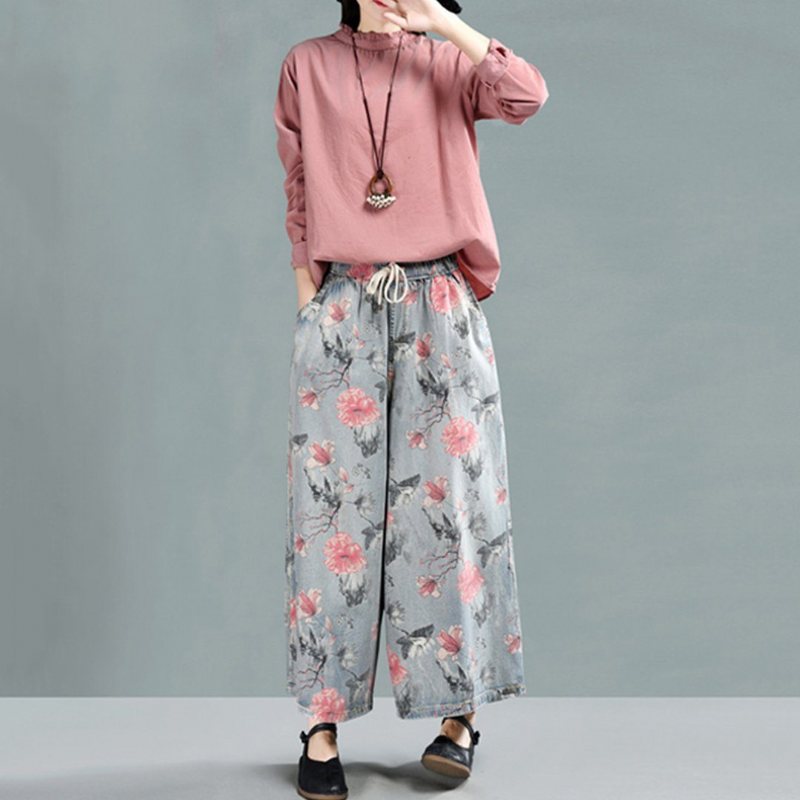 Floral Cropped Wide Leg Denimbukser