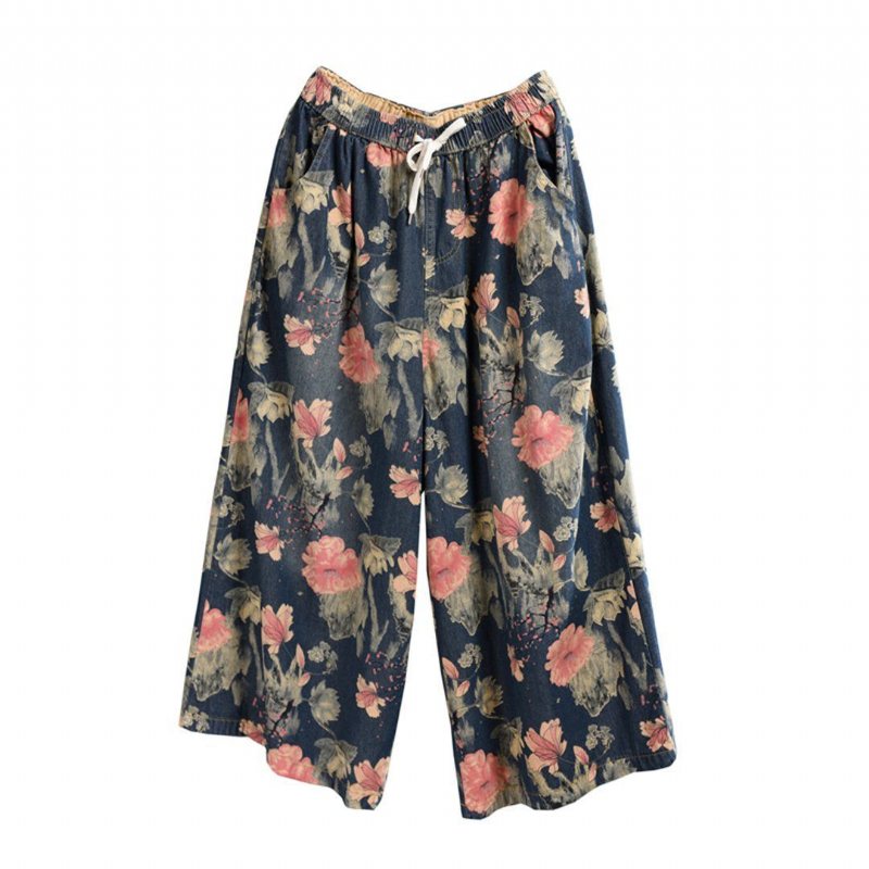 Floral Cropped Wide Leg Denimbukser