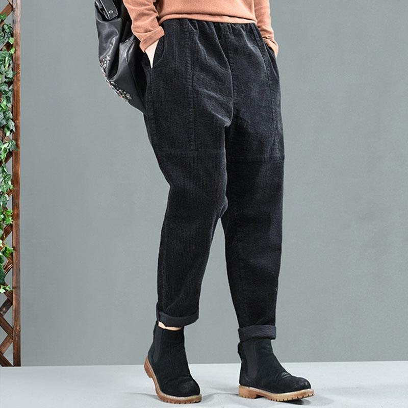 Høst Corduroy Patchwork Casual Harem Bukser