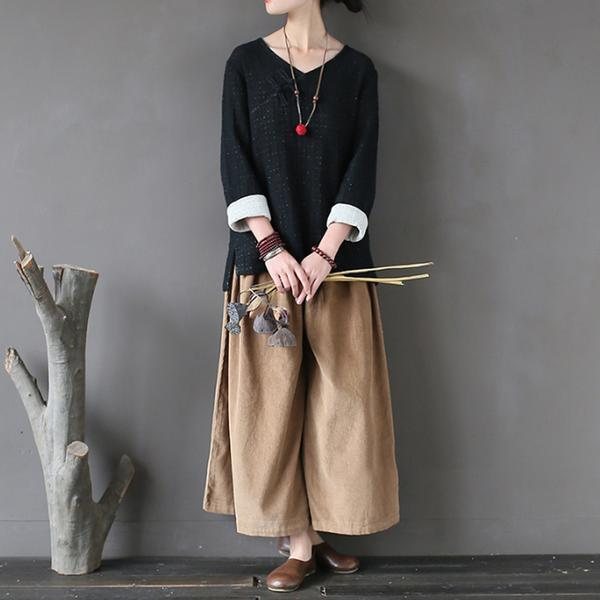 Høst Retro Casual Corduroy Wide Leg Bukser