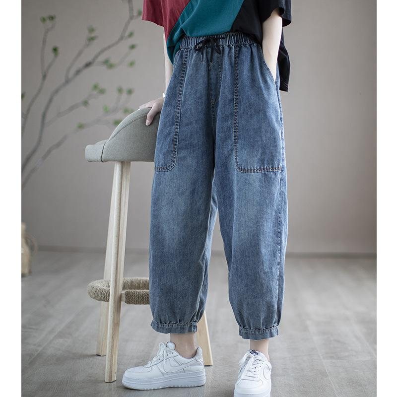 Løs Selvelastisk Midje Denim Harem Jeans