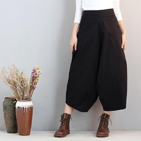 Løse Kvinner Casual Cotton Irregular Black Lantern Pants