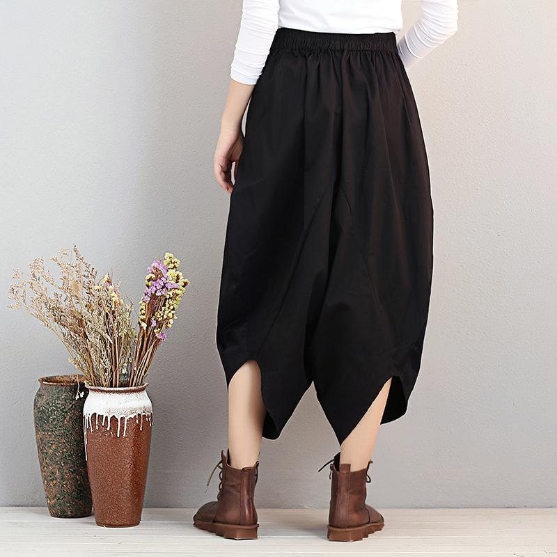 Løse Kvinner Casual Cotton Irregular Black Lantern Pants