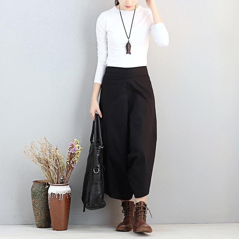 Løse Kvinner Casual Cotton Irregular Black Lantern Pants