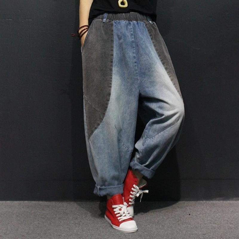 Løse Vintage Bleached Denim Harem Pants