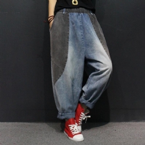 Løse Vintage Bleached Denim Harem Pants