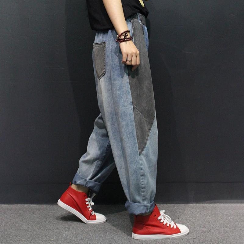 Løse Vintage Bleached Denim Harem Pants