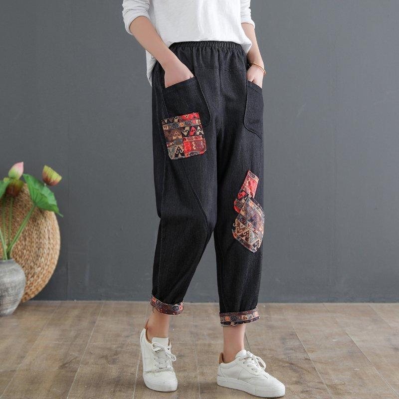 Mom's Cotton Linen Plus Size Denim Harem Pants