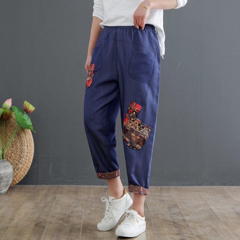 Mom's Cotton Linen Plus Size Denim Harem Pants