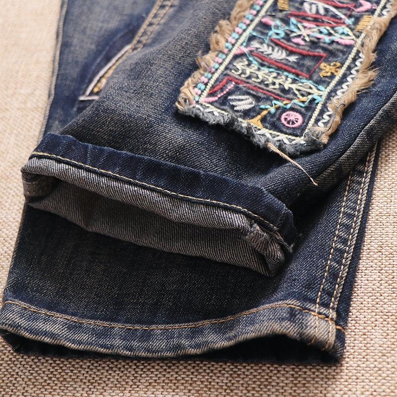 Patch Retro Løs Casual Straight Denimbukser