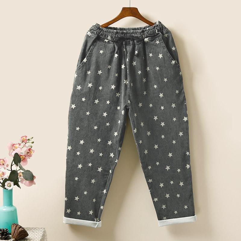 Plus Size Autumn Stars Printed Cotton Loose Pants