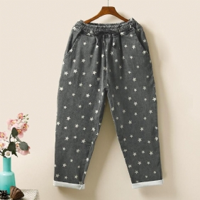 Plus Size Autumn Stars Printed Cotton Loose Pants