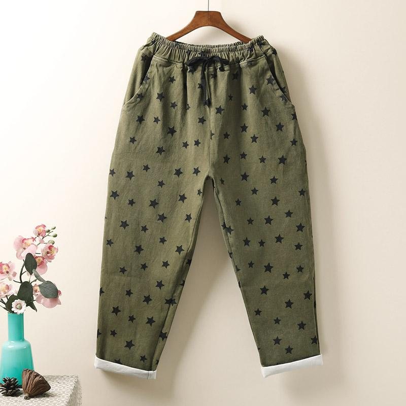 Plus Size Autumn Stars Printed Cotton Loose Pants