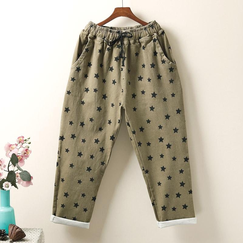 Plus Size Autumn Stars Printed Cotton Loose Pants