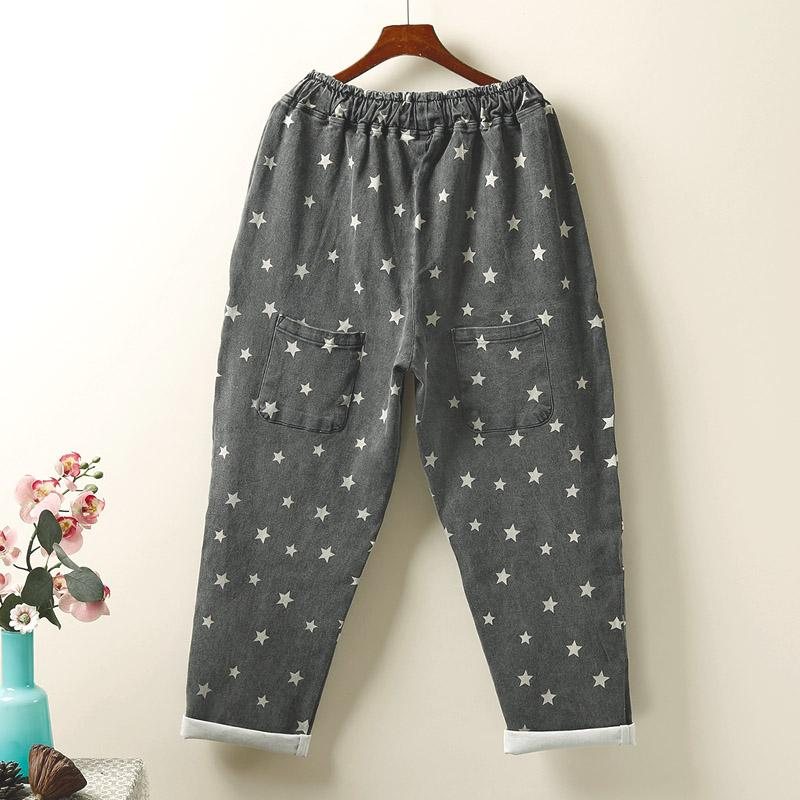 Plus Size Autumn Stars Printed Cotton Loose Pants