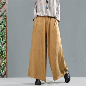 Retro Bomull Lin Dame Casual Wide Leg Bukser