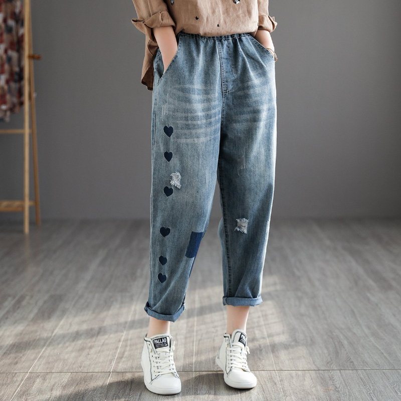 Retro Denim Haremsbukse Med Høy Midje