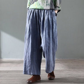 Retro Distressed Wide Leg Lin Bukser For Dame