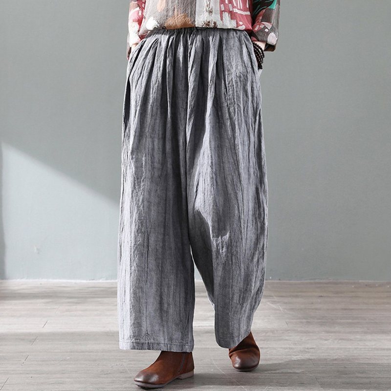 Retro Distressed Wide Leg Lin Bukser For Dame