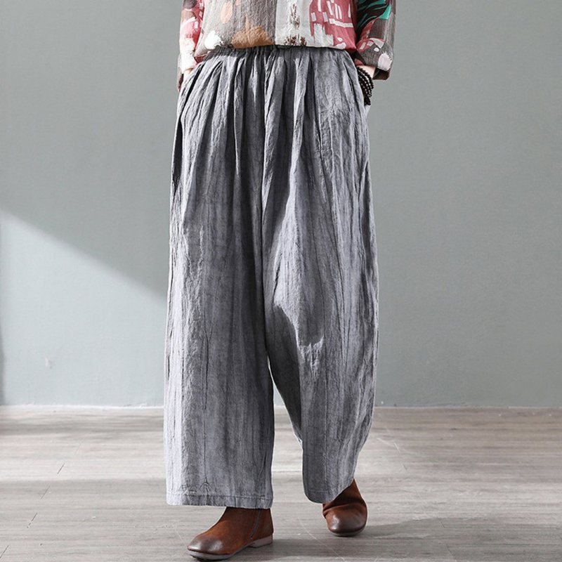 Retro Distressed Wide Leg Lin Bukser For Dame