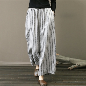 Retro Lin Stripe Loose Wide Leg Bukser