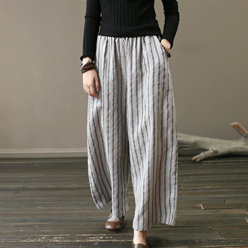 Retro Lin Stripe Loose Wide Leg Bukser