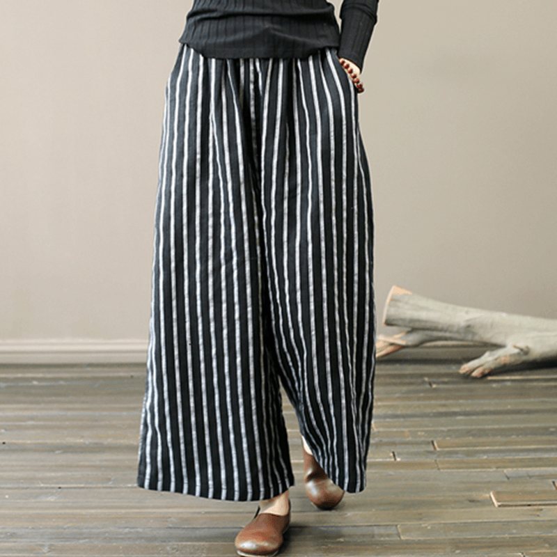 Retro Lin Stripe Loose Wide Leg Bukser