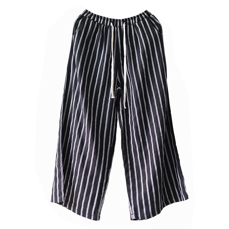 Retro Lin Stripe Loose Wide Leg Bukser