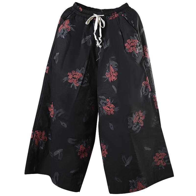 Retro Print Wide Leg Bukser Bomulls Tykke Vinterbukser