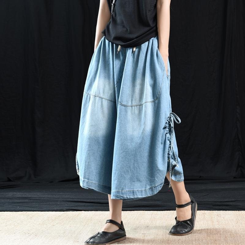 Retro Wide Leg Denim Uformelle Stilige Bukser L-3xl