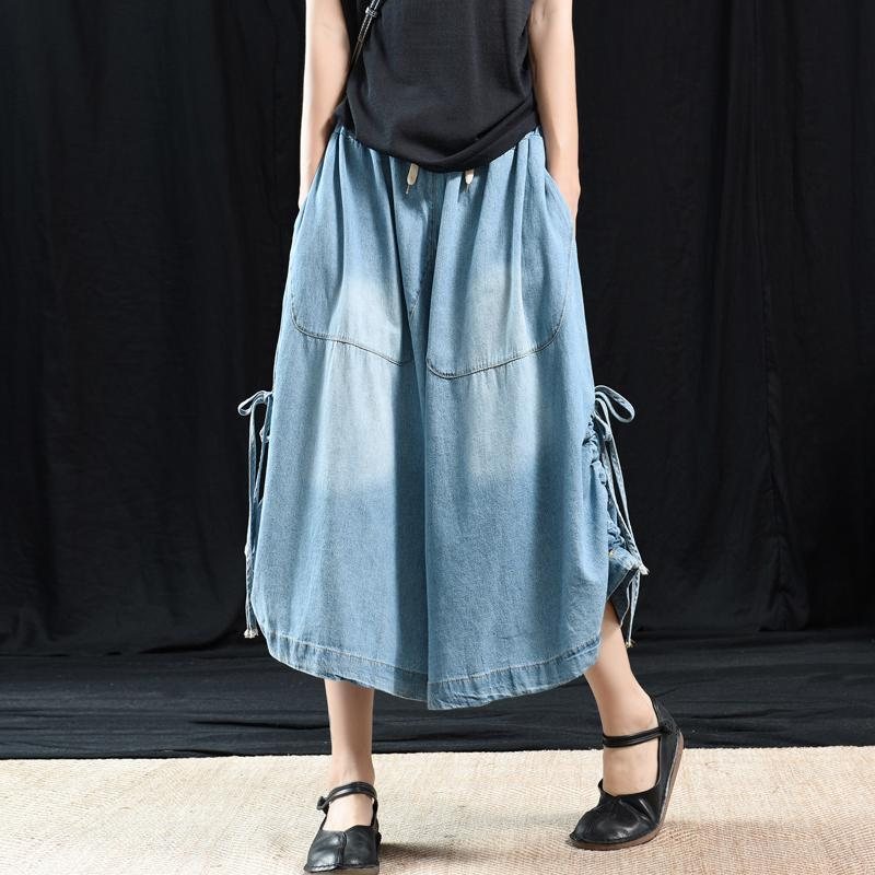 Retro Wide Leg Denim Uformelle Stilige Bukser L-3xl