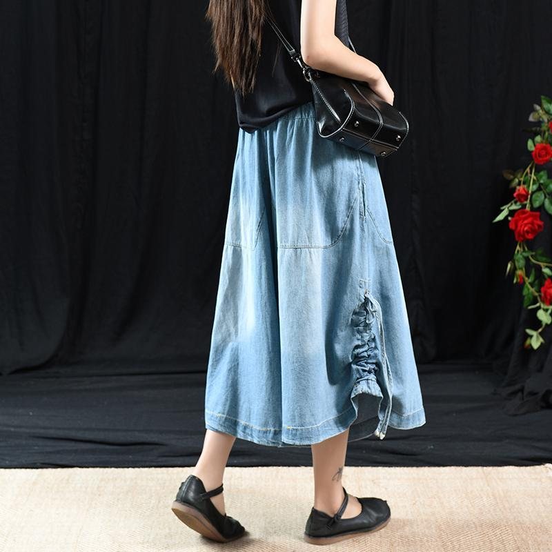 Retro Wide Leg Denim Uformelle Stilige Bukser L-3xl