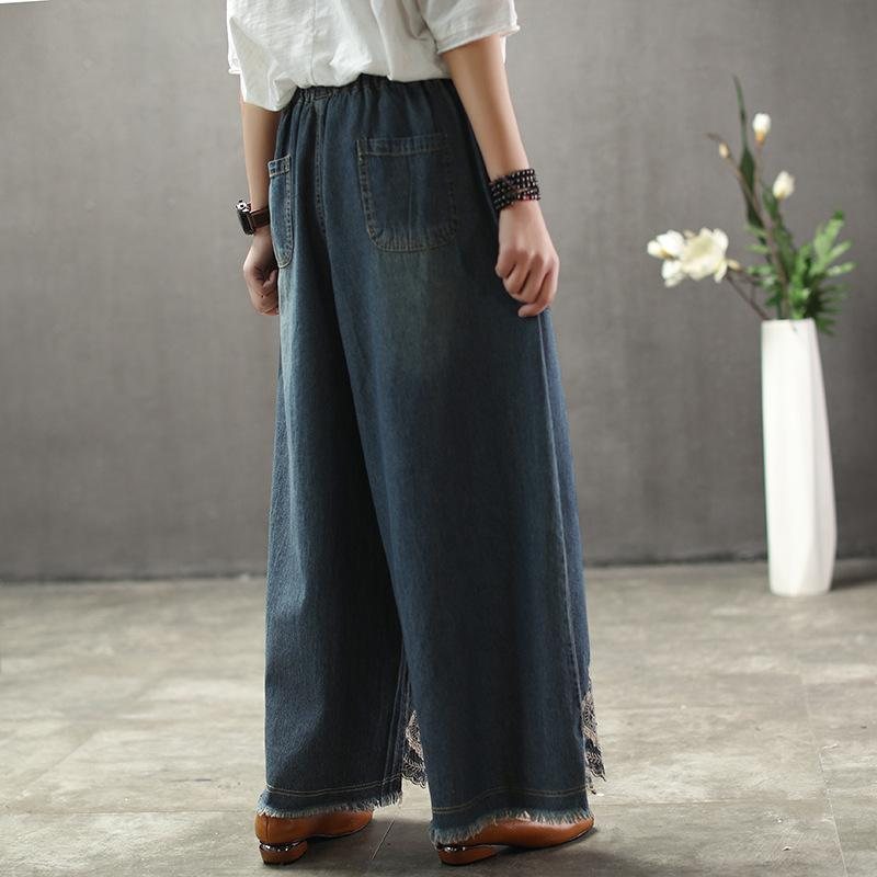 Solid Brodery Sand Wash Wide Leg Bukser