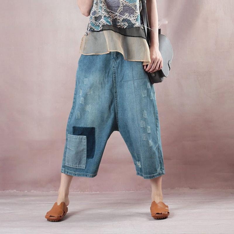 Spring Loose Denim Wide Leg Damebukser