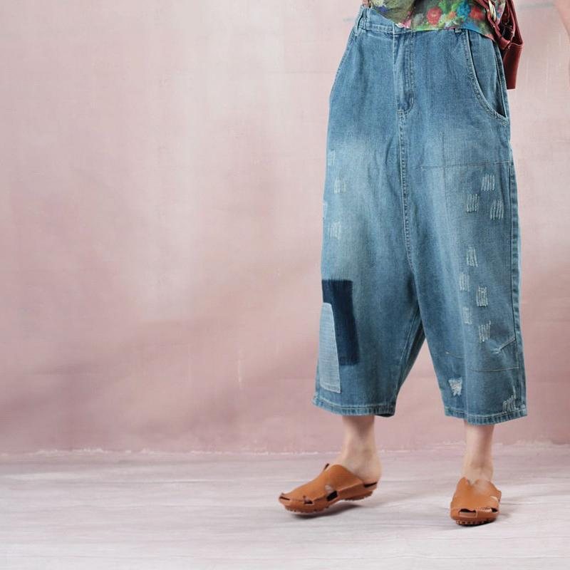 Spring Loose Denim Wide Leg Damebukser