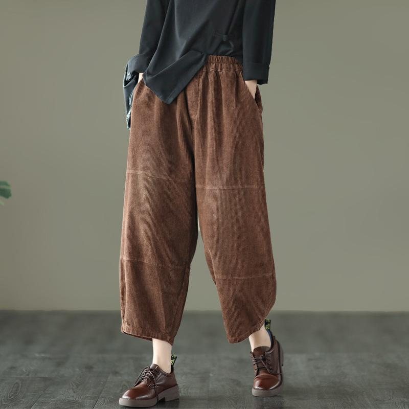 Spring Retro Cotton Corduroy Patchwork Casual Harem Pants