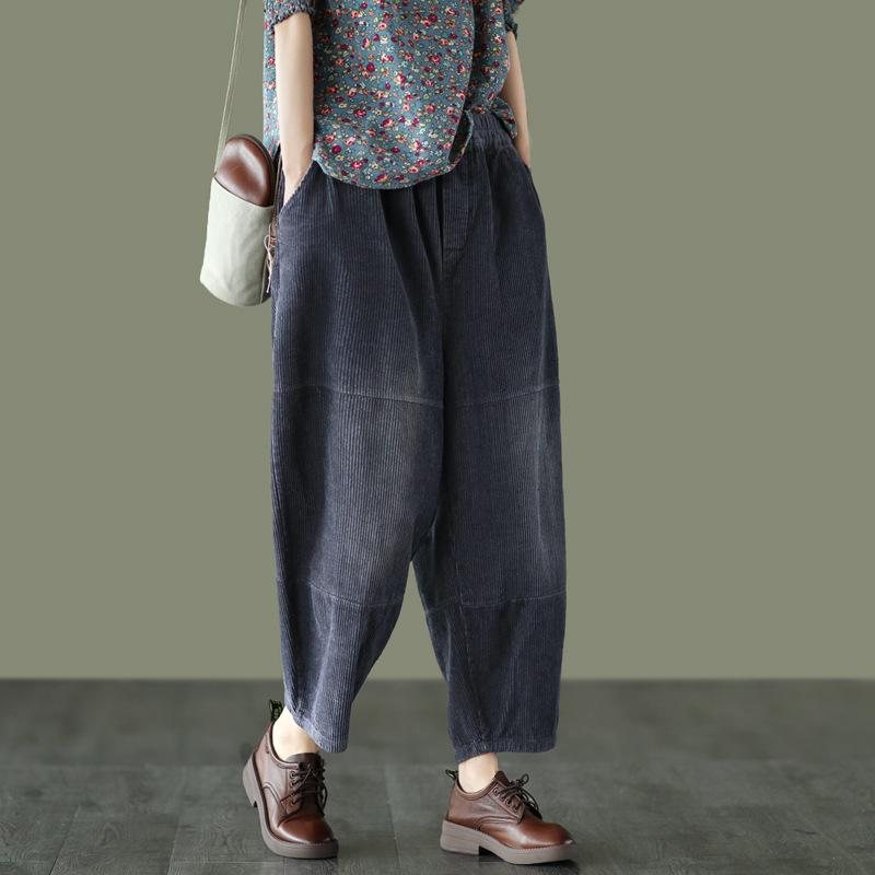 Spring Retro Cotton Corduroy Patchwork Casual Harem Pants