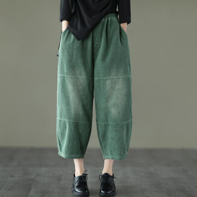 Spring Retro Cotton Corduroy Patchwork Casual Harem Pants