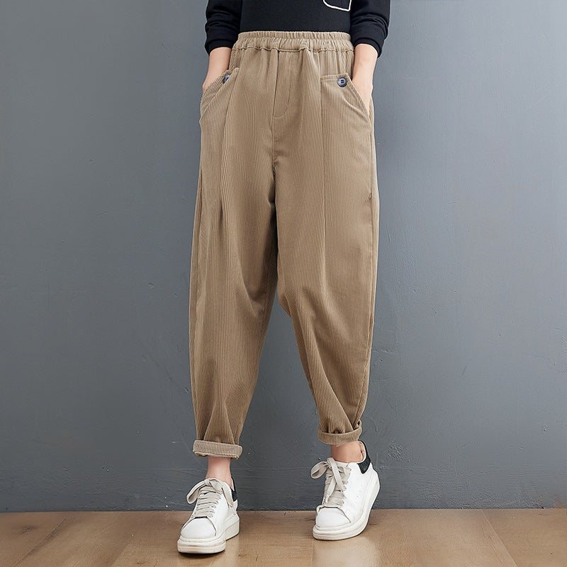 Spring Retro Loose Plus Size Corduroy Casual Bukser