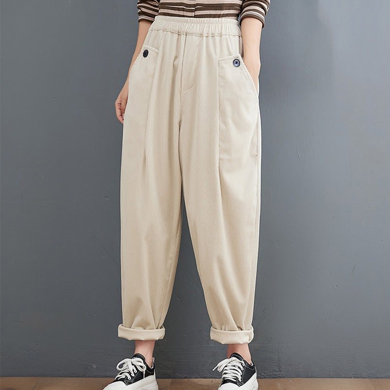 Spring Retro Loose Plus Size Corduroy Casual Bukser