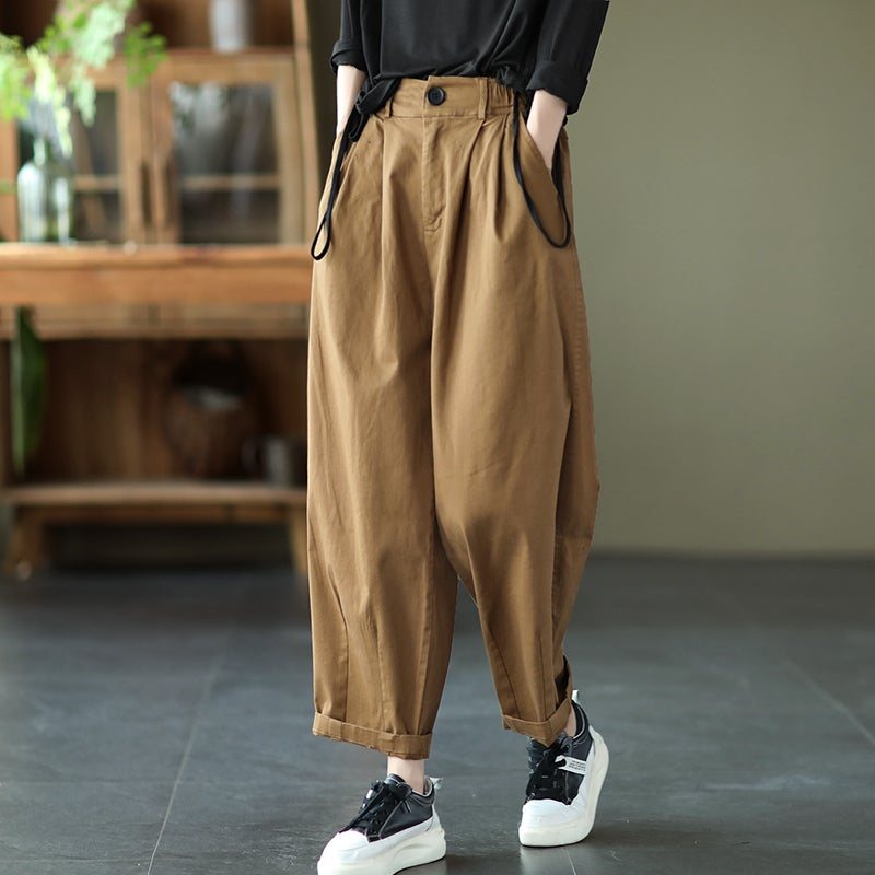 Spring Retro Loose Plus Size Solid Casual Wide Leg Bukser