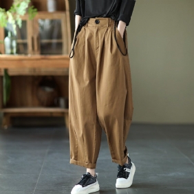 Spring Retro Loose Plus Size Solid Casual Wide Leg Bukser