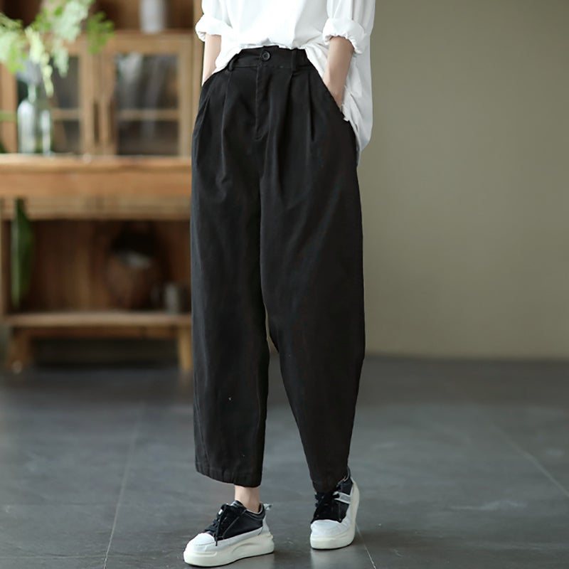 Spring Retro Loose Plus Size Solid Casual Wide Leg Bukser