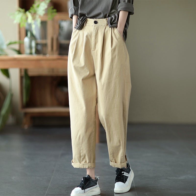 Spring Retro Loose Plus Size Solid Casual Wide Leg Bukser