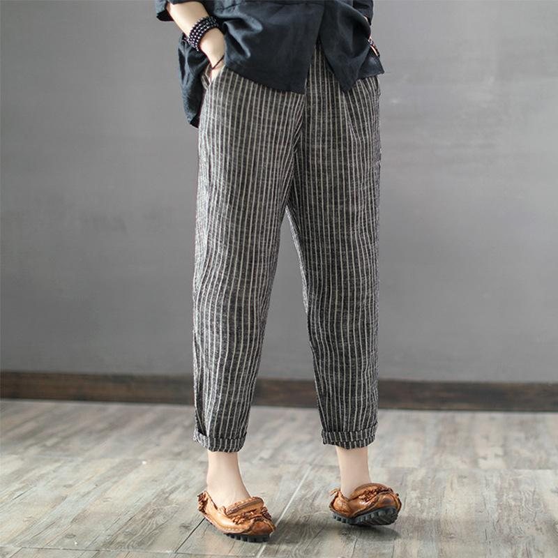 Striped Casual Cropped Lin Harem Pants S-5xl