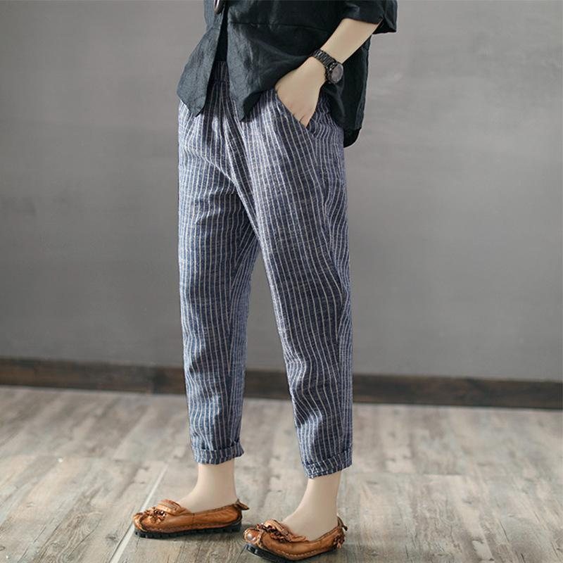 Striped Casual Cropped Lin Harem Pants S-5xl