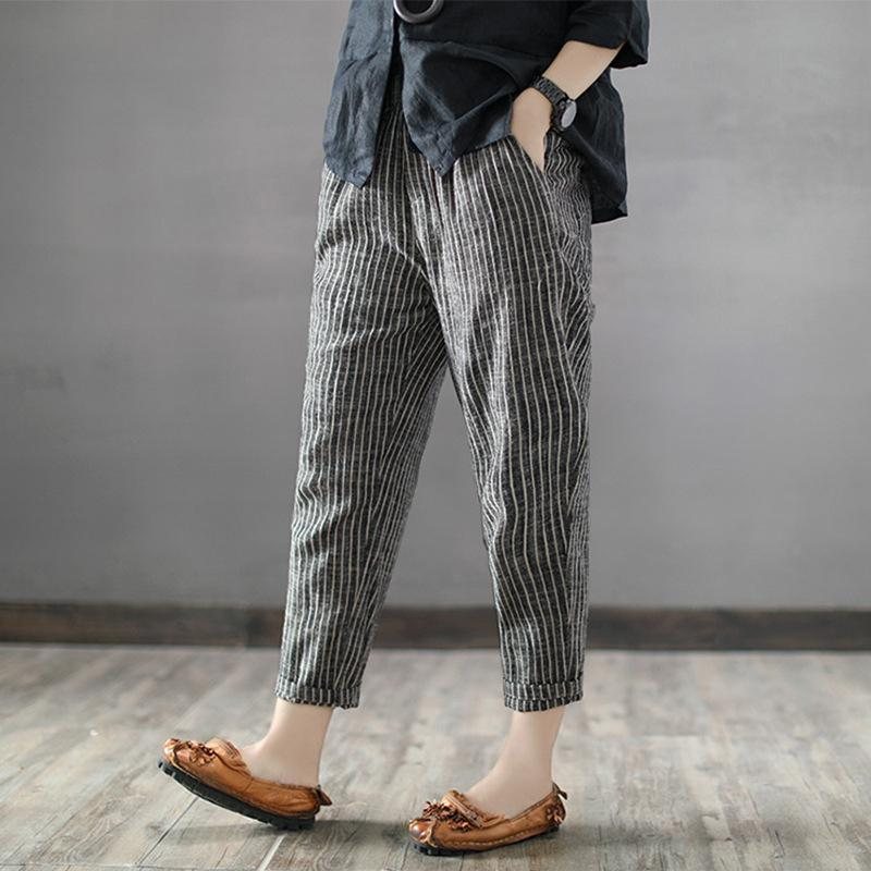 Striped Casual Cropped Lin Harem Pants S-5xl