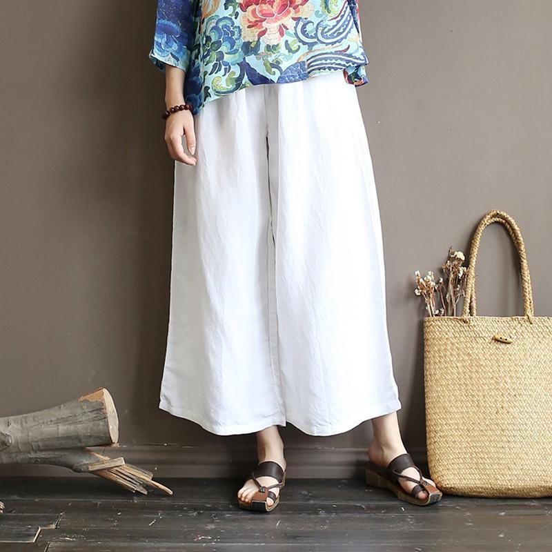 Summer White Cotton Straight Wide Leg Bukser