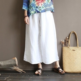 Summer White Cotton Straight Wide Leg Bukser