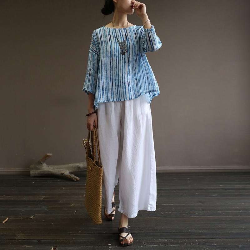 Summer White Cotton Straight Wide Leg Bukser